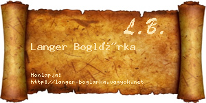 Langer Boglárka névjegykártya